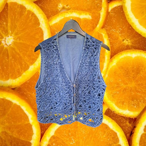 Lifestyle Denim‎ Vest with Ornate Doily Looking Front